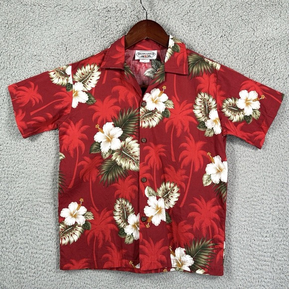Pacific‎ Legend Boys Size Medium Floral Hibiscus Print Palms Red School Beach - Picture 1 of 7